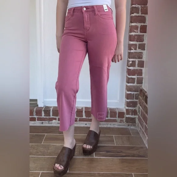 NEW! Judy Blue Denim High Waist Cropped Wide Leg Jeans Rose JB88983 with raw hem - Picture 2 of 6